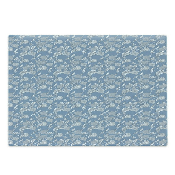 Blue and White Cutting Board, Illustration Flourishing Garden Flowers Pattern in Vintage Style, Decorative Tempered Glass Cutting and Serving Board, Large Size, Blue White, by Ambesonne