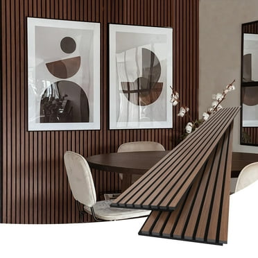 Wood Slat Wall Panel, 94.49 x 12.6 Inch Acoustic Wood Wall Panels for Wall and Ceilings, 3D Wall Panels for Interior Wall Decor, 2 Pack, Walnut