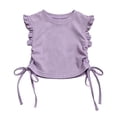 thumbnail image 3 of Aihuaihua Toddler Girls' Crop Top Flutter Sleeve Solid Color Size Drawstring Casual Summer T-Shirt 2T-5T Purple 3-4 Years, 3 of 5