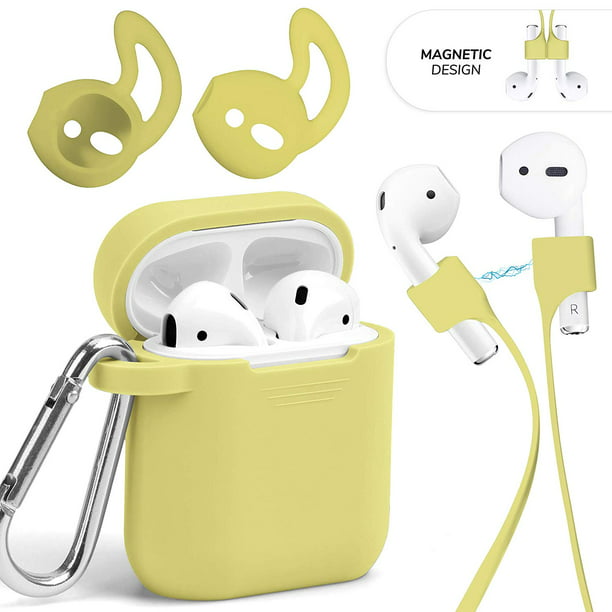 Aantrekkingskracht Echter Vijandig Airpods Case with Anti-Lost Accessories Kit Set, GMYLE Silicone Earbuds  Cover, Magnetic Strap Sport String Cable Connector and Ear Hook Tips  Compatible for Apple AirPods 1 and 2 (Pastel Yellow) - Walmart.com