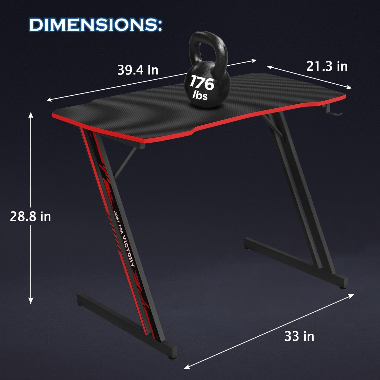 PayLessHere 39 Inch Z-Shaped Gaming Desk with Headphone Hook Sturdy with Spacious Desktop,Red