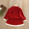 thumbnail image 5 of IVEYRTF Childrens Knitted Sweater Cardigan Two Piece Set with Floral Print Tops and Skirt Sweet Cute Outfit for Girls Fall Winter Long Sleeve Round Neck Shirt and Skirt(Red#2,7-8 Years), 5 of 9