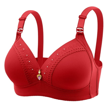 

CLZOUD Soft Bras for Women Comfortable Breathable Bra Medium Cup Bra Without Steel Rings for Middle Aged and Elderly Thin Cotton Cup Gathering Bra Red 40