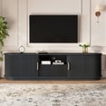 thumbnail image 3 of 66.9" Vintage Rustic TV Stand with Sliding Wood Slatted Doors for TVs up to 75", Farmhouse Media Console with Drawer & Cable Management, Black, 3 of 10