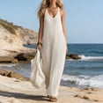 thumbnail image 2 of NMMUED Womens Crochet Beach Cover Up Dress Sleeveless V Neck Long Dresses Summer Vacation Outfits White S, 2 of 6