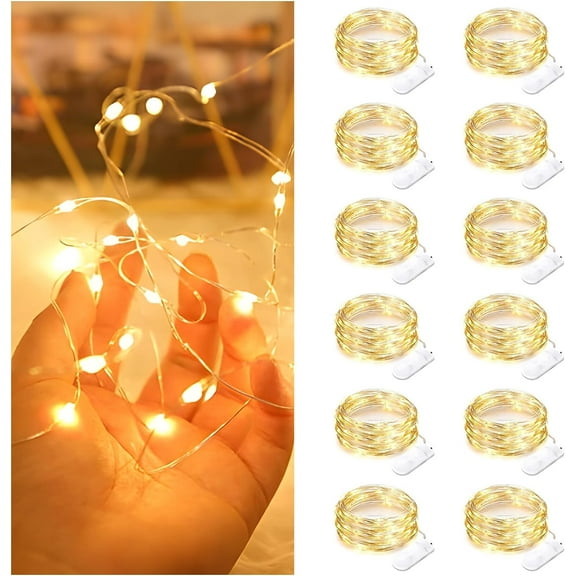 Asisol 12 Packs Fairy Lights, Battery Operated 7FT 20LED Waterproof Firefly String Lights, Starry Lights for Jar Birthday Wedding Party Bedroom Valentine's Day Decor (Warm White)
