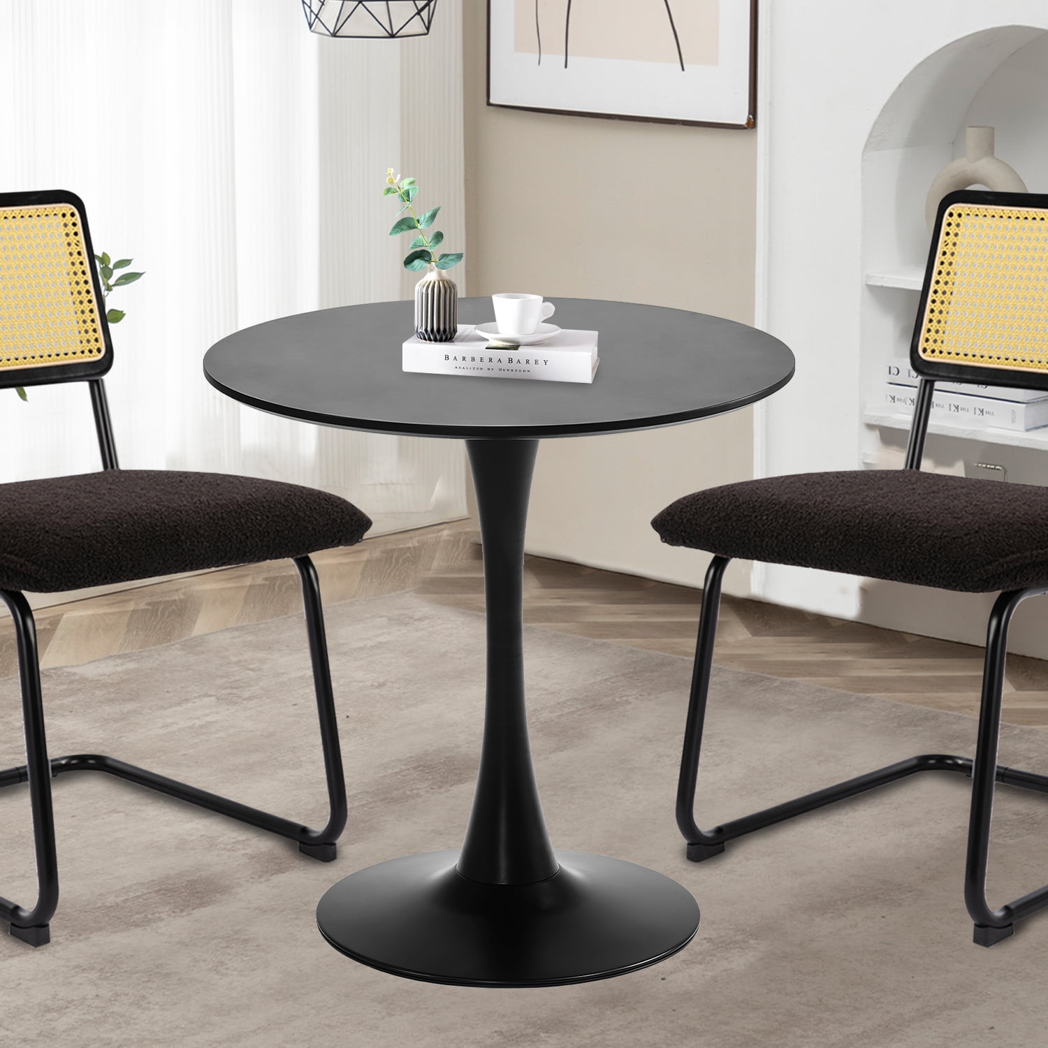 Rongbuk 27.6" Round Pedestal Dining Table, Black