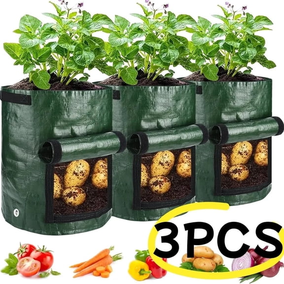 17.72" Potato Grow Bags, 3 Pack Heavy Duty Breathable Fabric Plant Growing Pots, with Visual Window & Handles, Garden Planter Container for Vegetable Tomato Carrot Onion Planting