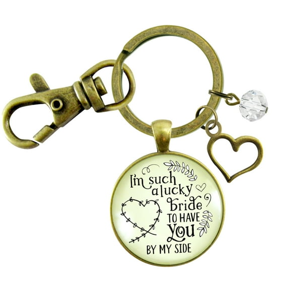 Bridesmaid Gutsy Goodness Bronze Keychain I'm Lucky Bride Wedding Jewelry Gift Bachelorette Party Heart
