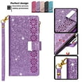 thumbnail image 2 of SaniMore for iPhone 14 Pro Max Star Laser Engraving Case, Magnetic Flip Zipper Wallet Cover Support Wrist Strap Card Slot & Kickstand Shockproof Protective Shell for Girls Ladies, Purple, 2 of 9
