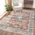 thumbnail image 5 of Vintage Washable Area Rug – Non-Slip, Low Pile, mark Resistant Boho Medallion Carpet for Living Room, Bedroom, Dining Room, Farmhouse – Brick Red, USA, 6x9ft (183x274cm), 5 of 8