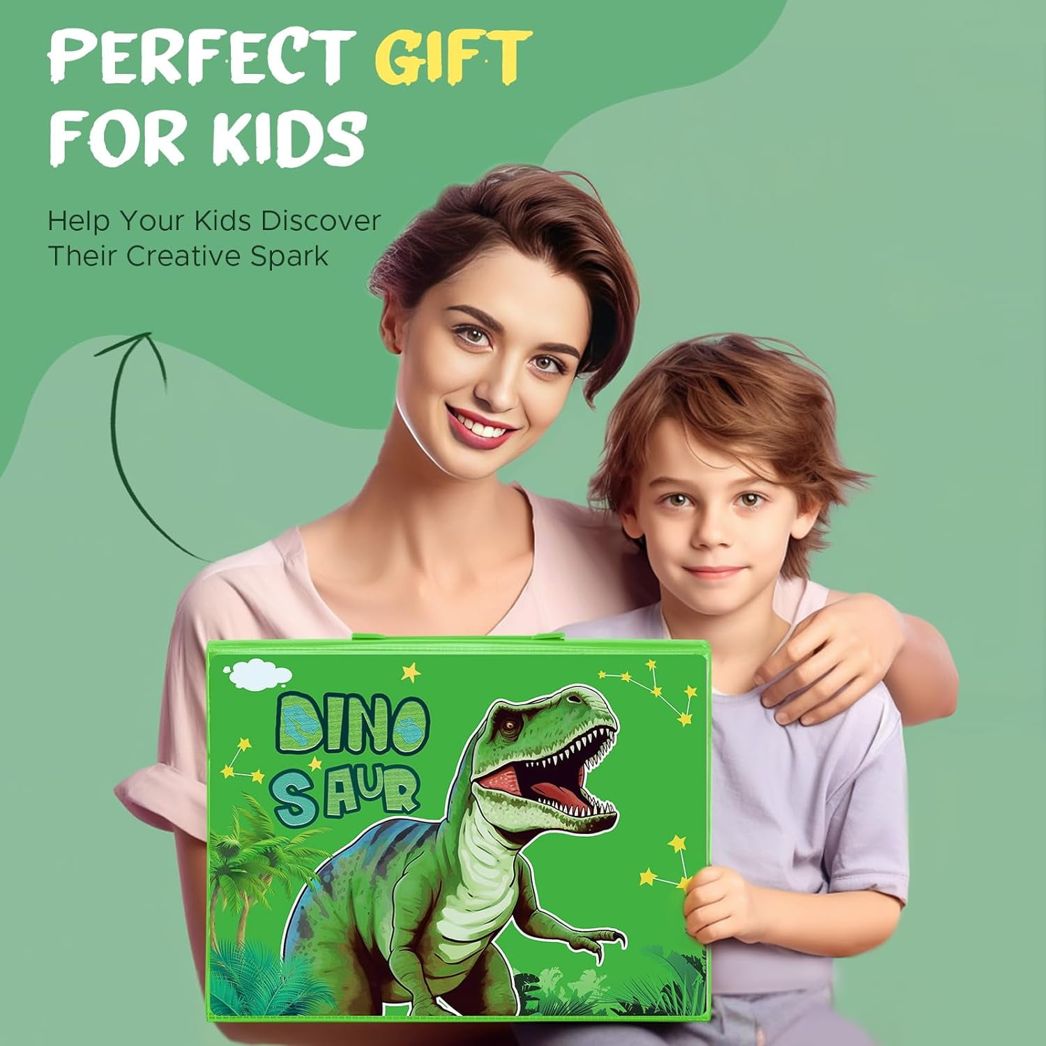 JYPS Art Supplies for Kids Ages 4-12,Dinosaur Drawing Sets Art Case,Coloring Kits with Double Sided Trifold Easel,Crayon,Colored Pencil,Marker,Coloring Book,Drawing Stuffs Gifts for Boys Age 4-6-8
