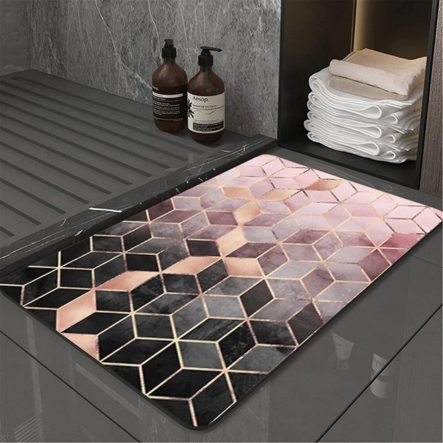 Alfombrilla de baño antideslizante absorbente de tierra de diatomeas con estampado bohemio, de secado rápido, impermeable y acolchada para baño