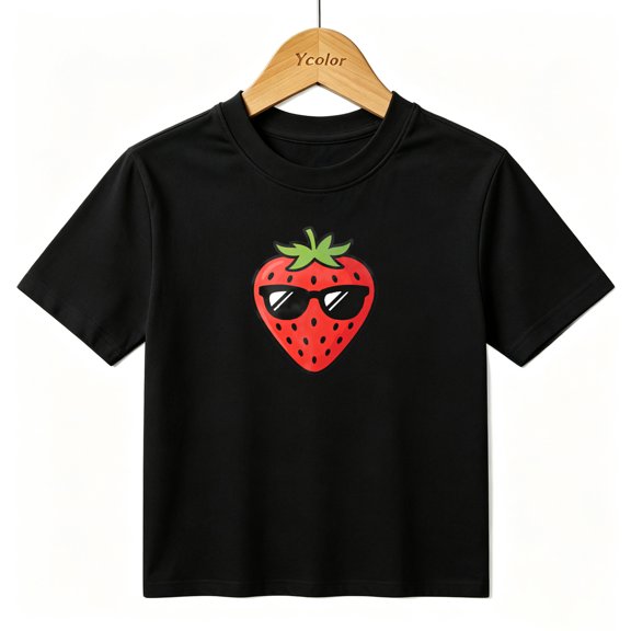 Boys Graphic T-Shirt Cool Strawberry Sunglasses Kids Tees 100% Cotton Short Sleeve Tops Ages 4-13Y