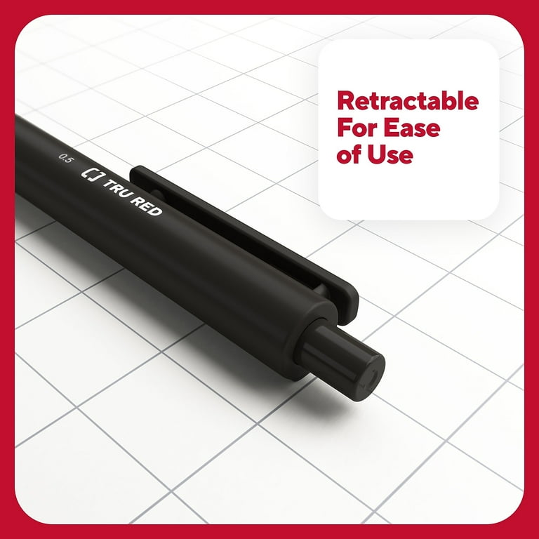 TRU RED Retractable Quick Dry Gel Pens Fine Point 0.5mm Blk