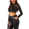 thumbnail image 5 of INSPIRE CHIC Valentine's Day Women's Crop Top Semi-Sheer Mesh Long Sleeve Crew Neck Blouse XL Solid Black, 5 of 6