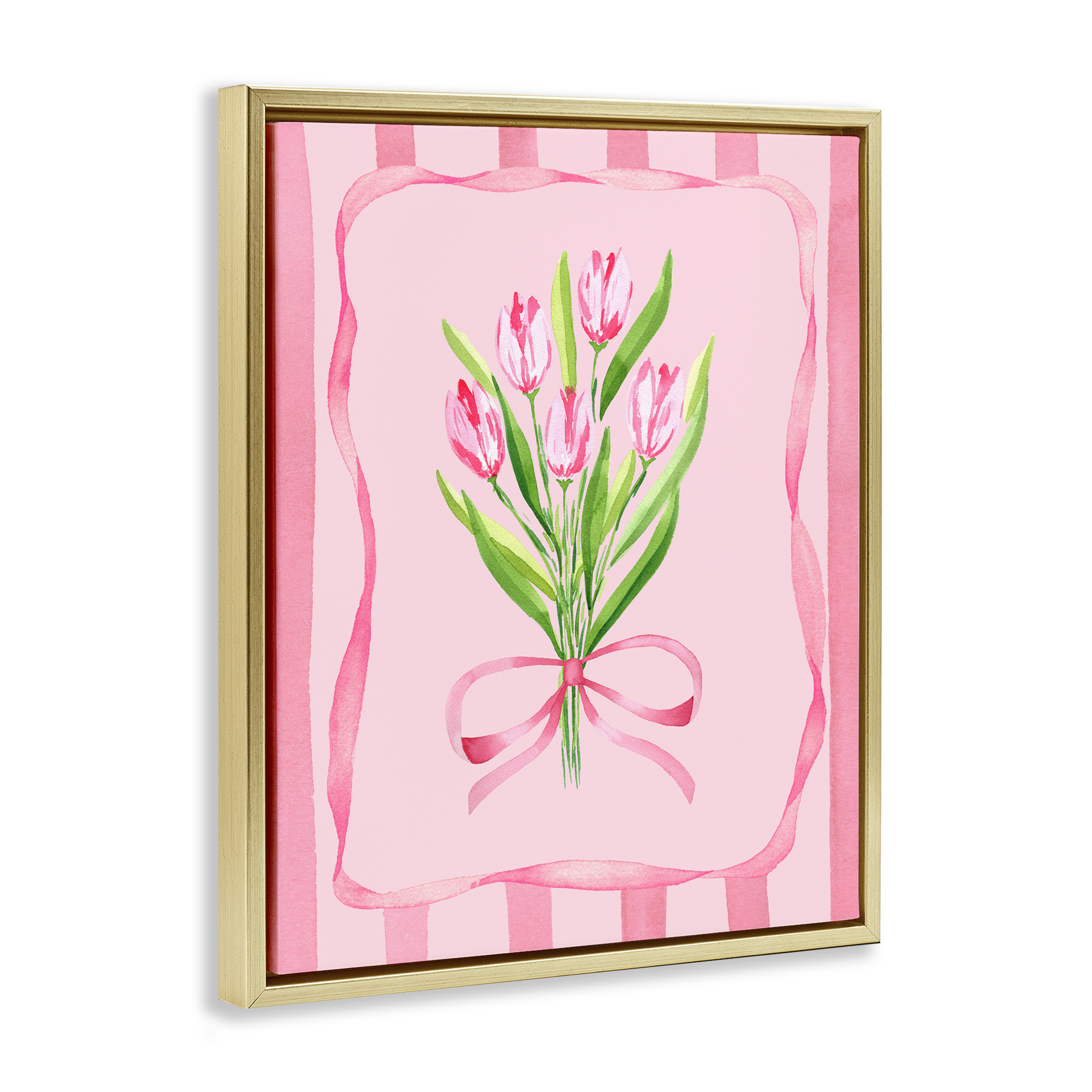 Pretty And Sweet Tulips Gold Framed Floater Canvas Wall Art, design by Nina Jacobs