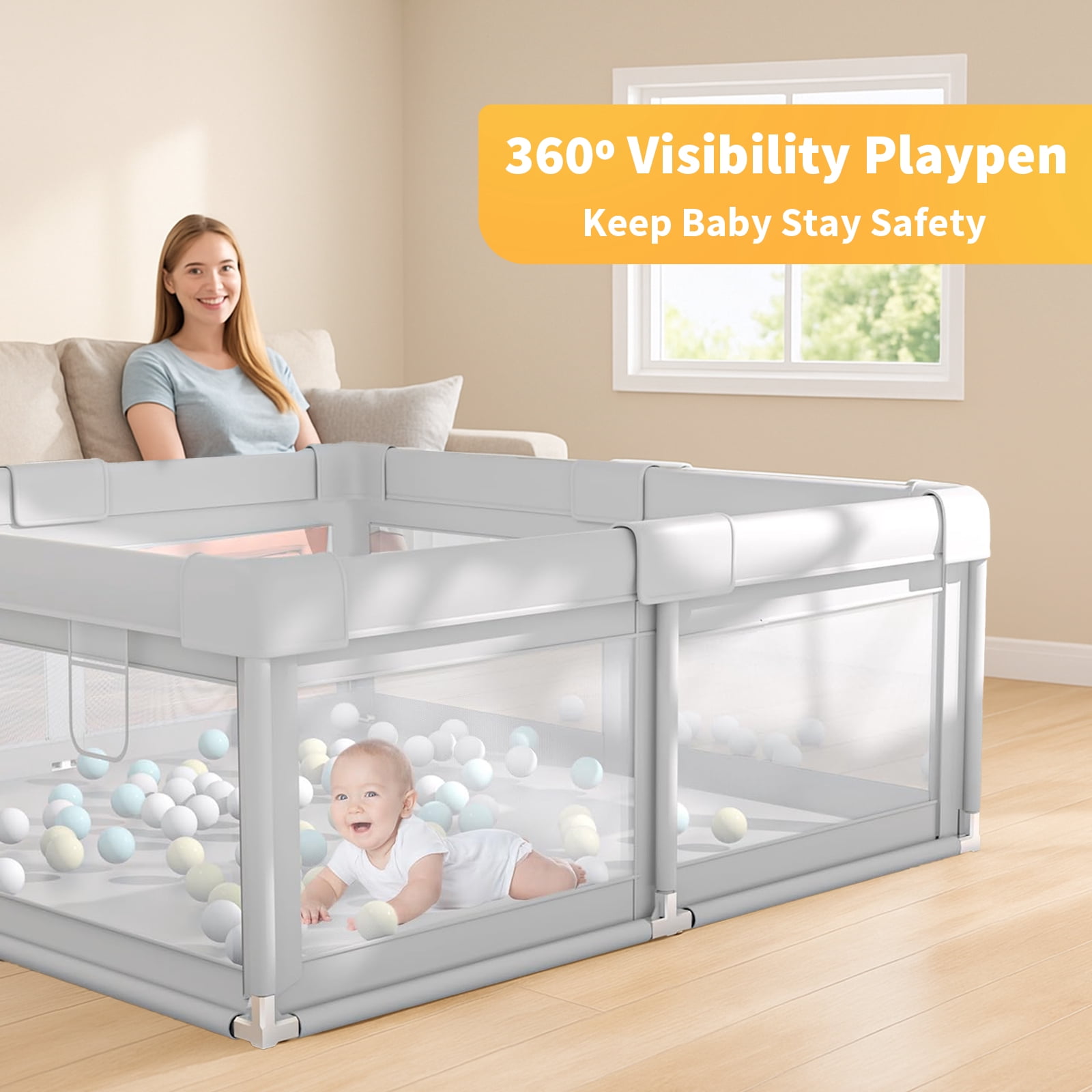 DaPlug Baby Playpen, 51 x 51 inch Indoor & Outdoor Toddler Play Yard Fence for Boys Girls, Gray