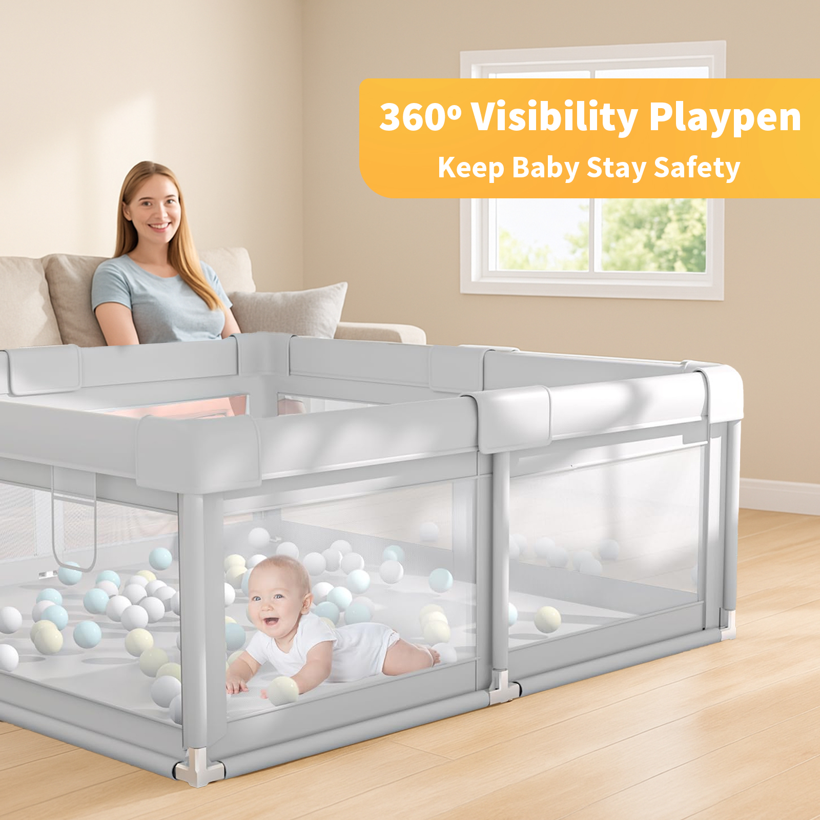 DaPlug Baby Playpen, 51x51", Indoor/Outdoor, Gray photo 3