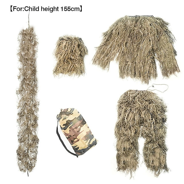Braveheart Camouflage Children Suit Outdoor Hunting Kids Clothing Top Pant Cap Rope Storage Bag Set, Desert, 155cm Height Under
