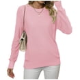 thumbnail image 3 of Asklazy Women's Fall Soft Crewneck Long Sleeve Hollow Cable Knit Pullover Sweaters,valentine's day,S,Light Pink, 3 of 10