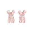 thumbnail image 2 of BemeyourBBs Toddler Baby Girls Summer Clothes Infant Baby Girls 2 Piece Outfits Short Puff Sleeve Square Neck Ruched Shirt Tops Belted Shorts Sets, 2 of 9