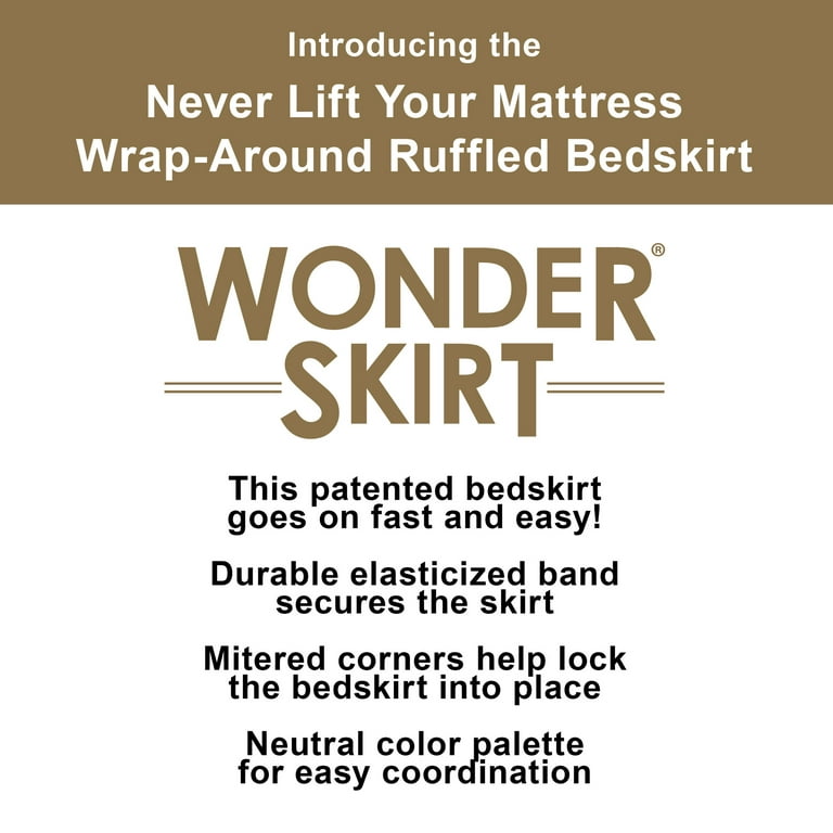 WonderSkirt Wraparound Tailored 15 Microfiber Bedskirt, White, Queen 