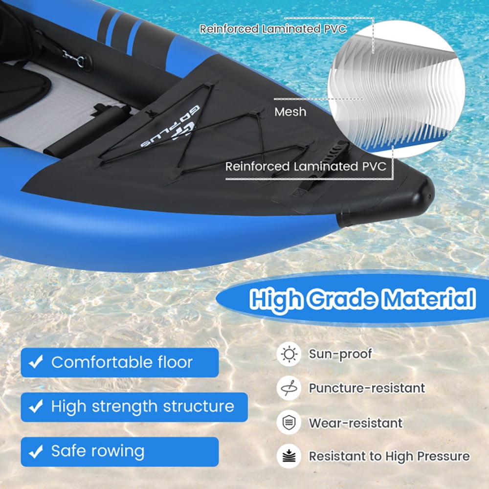Spaco Inflatable 2-person Kayak Set with Aluminium Oars and Repair Kit-Blue, Inflatable Vinyl Kayak for Lakes and Rivers