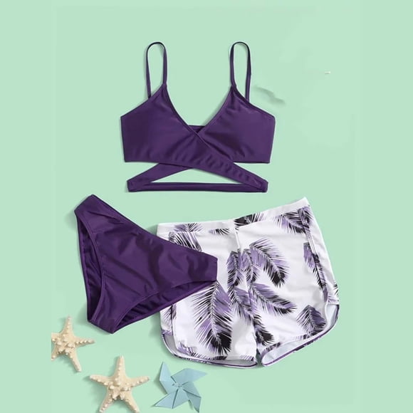 zanvin tankini Maillots de Bain pour Femmes, Bikini Uni pour Femmes Bikini à Bretelles Décolleté en V Profond Aguichant Maillot de Bain Deux-Pièces Ensemble Trois Pièces Maillot de Bain, Cadeau d'Été pour Elle Violet