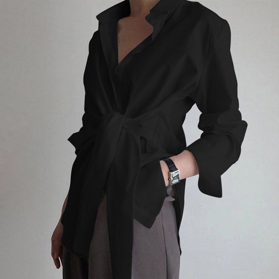 Women Solid Color Long Sleeve Comfortable Breathable V Neck Shirt Tops