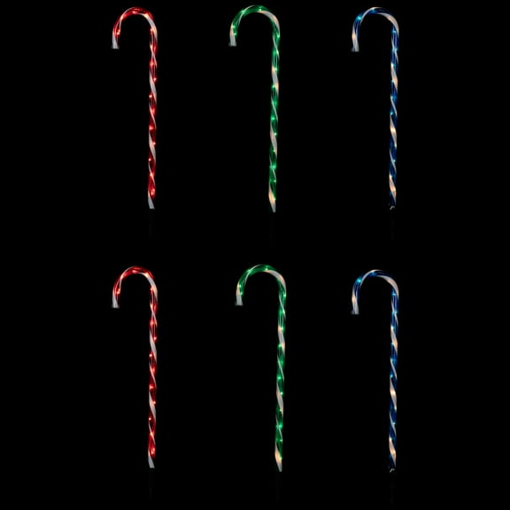 Northlight Lighted Outdoor Candy Cane Christmas Pathway Markers - 28" - REd, Green and Blue - Set of