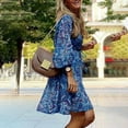 thumbnail image 4 of MORTTIC Plus Size Women's Floral Print Boho V-Neck Long Sleeve Midi Dress with Drawstring Waist Summer Vacation Blue，L, 4 of 6