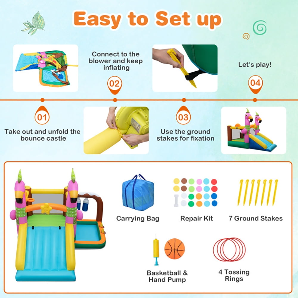Aimee Lii 7-in-1 Flamingo Inflatable Bounce House with Slide without Blower, Playhouse for Kids Outdoor Aimee Lii 7-in-1 Flamingo Inflatable Bounce House with Slide without Blower, Playhouse for Kids Outdoor