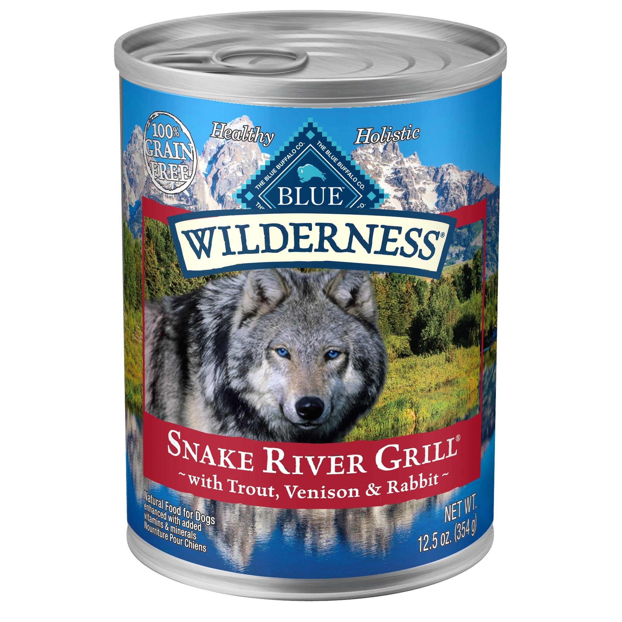 Blue Buffalo Wilderness Snake River Grill High Protein Grain Free, Natural Wet Dog Food, Trout, Venison & Rabbit 12.5-oz can (pack of 12)