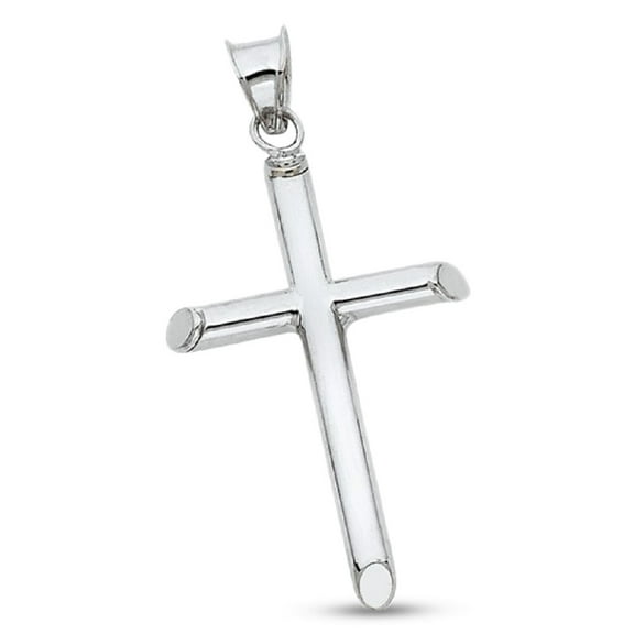 Solid 14k White Gold Cross Charm Christian Pendant Plain Classic Cross Genuine 28mm x 20mm