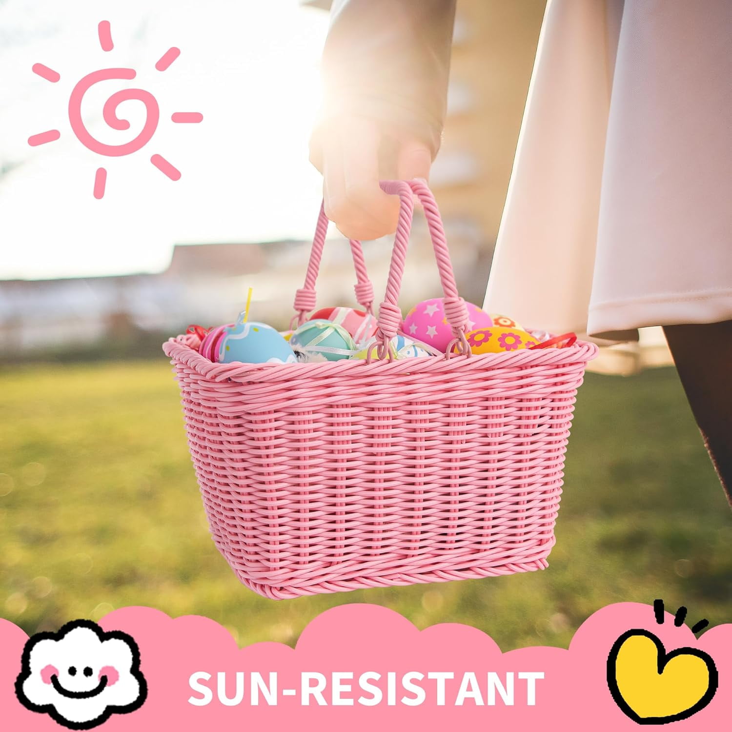 GRANNY SAYS Kids Bike Basket, Front Bicycle Baskets for Kids, Small Wicker Bike Basket for Boys and Girls, Pink