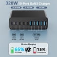 thumbnail image 2 of Estación de carga MGRNPONY USB C de 320 W con 10 puertos para MacBook, color negro, 2 of 6