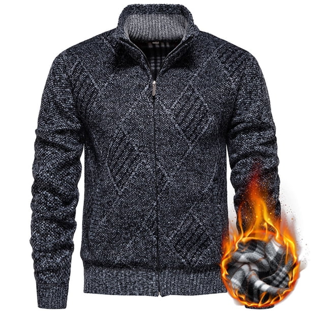 pstuiky manga larga para hombre, Suéter de punto de manga larga con cremallera y cuello alto de polar para hombre, estilo informal, a la moda Tops de hombre m