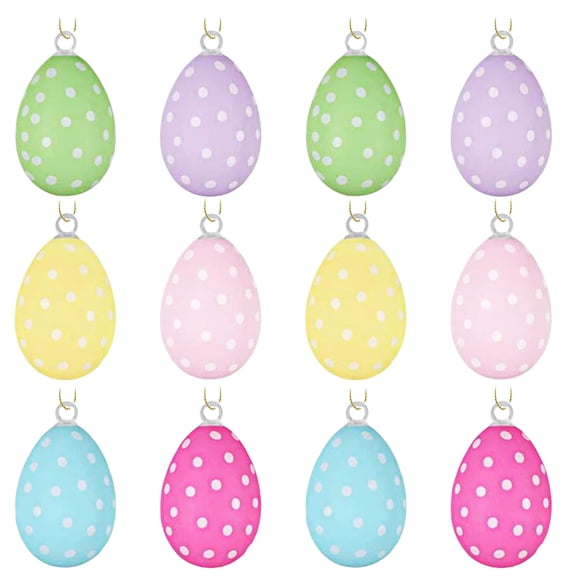 CuiLiyq Easter Egg Ornaments Set of 12, Easter Tree Ornaments, 2.36" Colorful Hanging Plastic Easter Egg Glitter Ornaments for Tree Basket DIY Crafts Easter Party Supplies (12 Pcs-Style B)