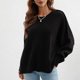 thumbnail image 2 of Jersey de punto de manga larga con cuello redondo para mujer, suéter holgado de moda con dobladillo dividido de Color puro para citas, 2 of 7