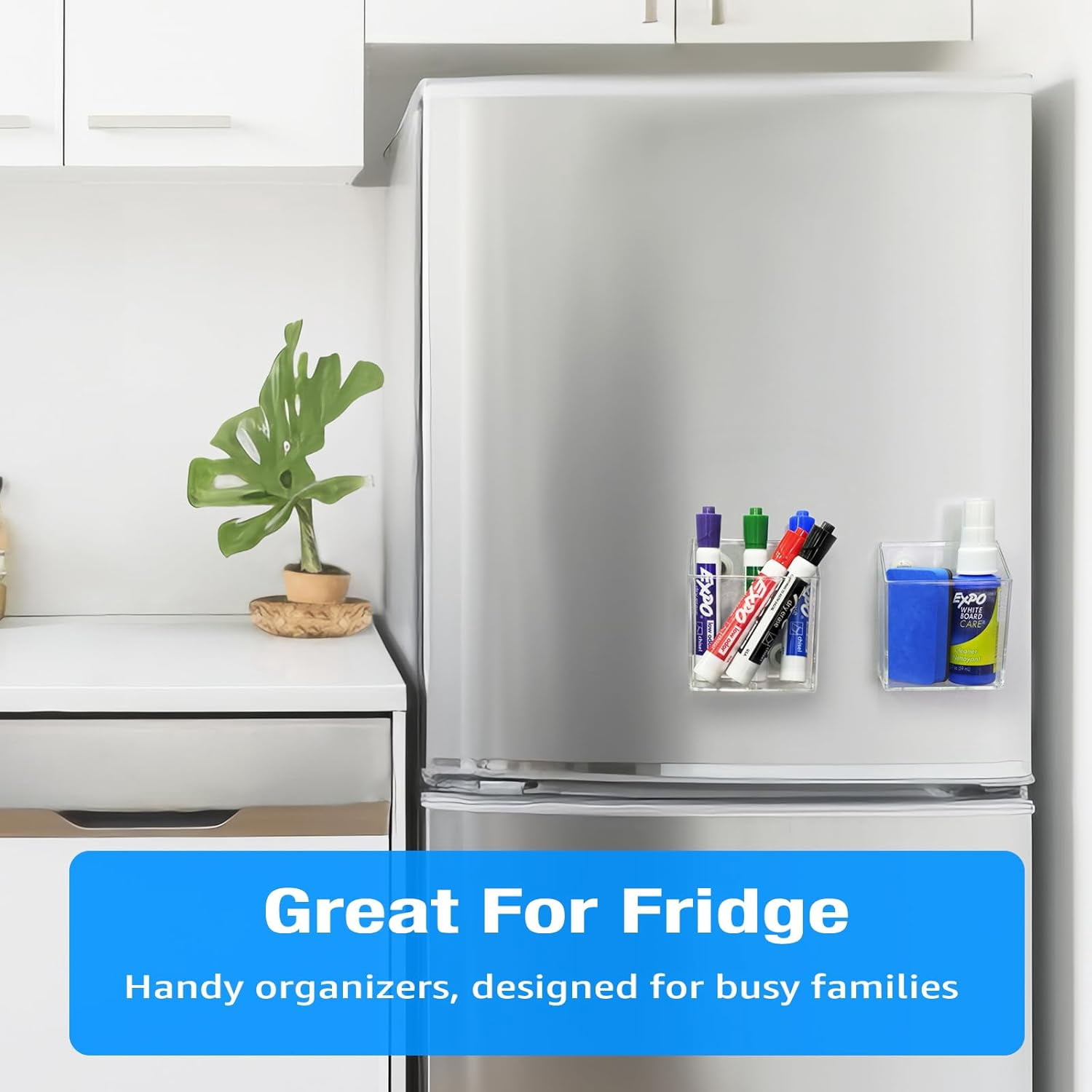 2 Pack Magnetic Marker Holder, Clear Acrylic Pen Pencil Storage Cup Organizer for Whiteboard, Refrigerator, Locker, or Any Iron-containing Metal Surfaces