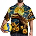 thumbnail image 4 of Crocodile Starry Sky Sunflower Men's Short Sleeve Button Down Beach Shirts, Casual Printed Summer Unisex Tops, 4 of 6
