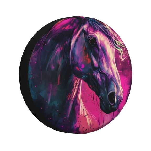 Vsdgher Watercolor Painting White Horse for Spare Tire Cover, Tire Wheel Protector Wheel Cover Fit for Truck,Trailer,RV,SUV,Camper and Most Vehicle-14 inch