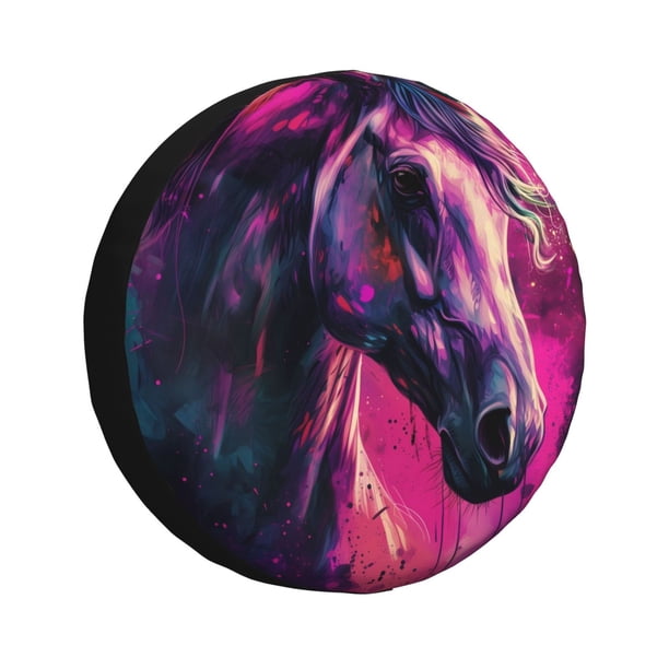 Fotbe Watercolor Painting White Horse Funda de Llanta de Repuesto con Estampado, Engrosada, Ajuste Universal para Jeep, Remolque, RV, SUV, Camión-16 inch