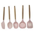 thumbnail image 1 of JUEGO DE 5 UTENSILIOS DE SILICONA COLOR RUBOR CON MANGO DE MADERA 39786, 1 of 3
