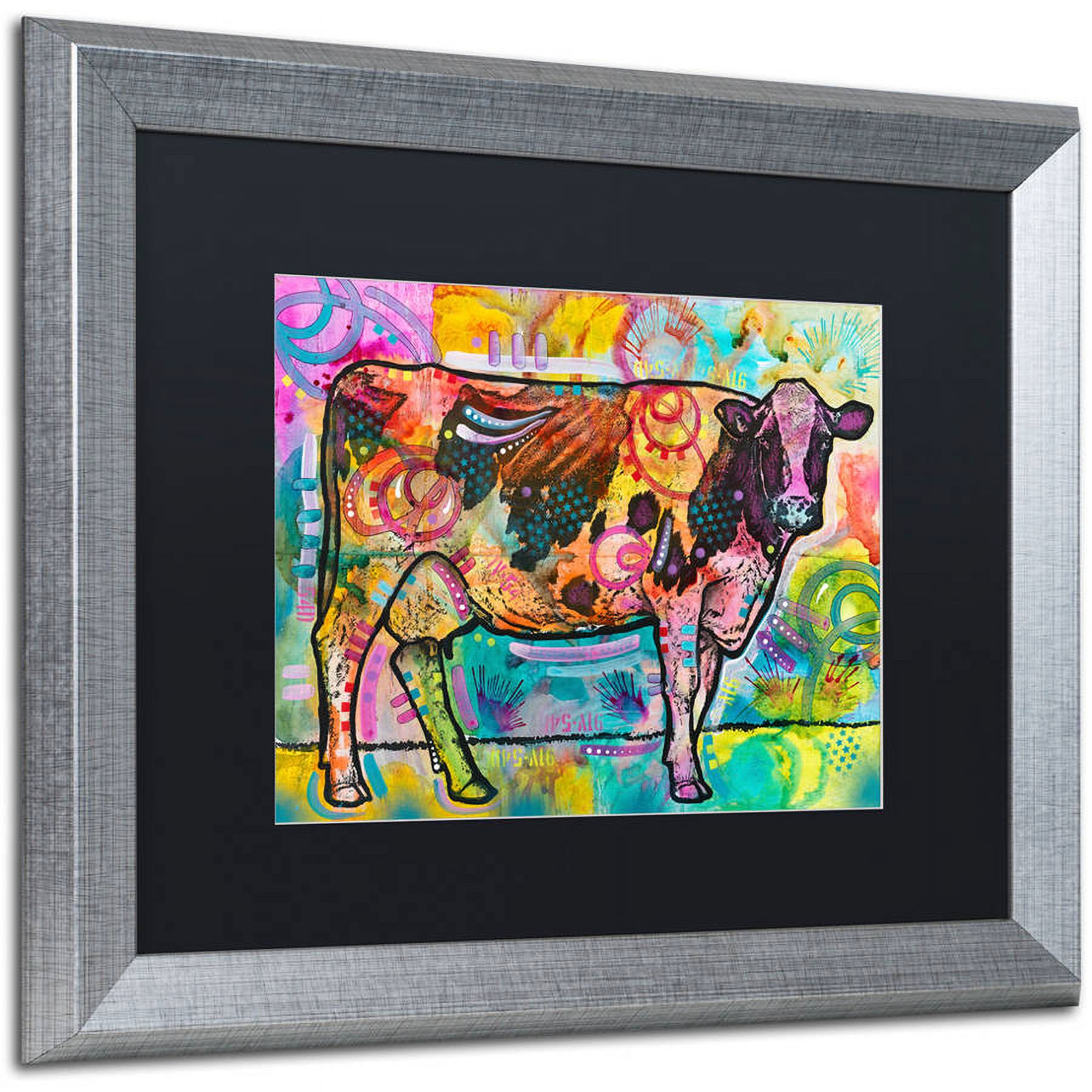 Trademark Fine Art "Cow" Canvas Art by Dean Russo, Black Matte, Silver Frame