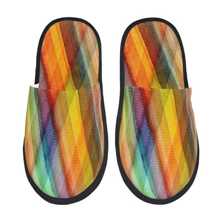 Balery Abstract Watercolors Tartan Slient Indoor Furry Fleece Comfort House Shoes Soft Non-Slip Home Shoes Cotton slippers House Slippers-- Medium