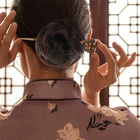 SWETRACE 1PCS Human Hair Buns Wig For Cosplay Stage Performances Dark Brown Round Shape