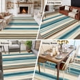 thumbnail image 6 of Turquoise Beige Large Area Rugs for Bedroom Living Room, Soft Non Slip Carpet Bedside Rug, Boho Vertical Stripes Bohemian Retro Rectangular Floor Cover Kitchen Accent Rug 6'x9' for Dining Room/Office, 6 of 9