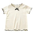 thumbnail image 2 of YunPes Tween Girls Ribbed Short Sleeve T Shirt Lettuce Trim Crew Neck Tees Tops Summer Cute Casual Bowknot Clothes for Kids, 2 of 5